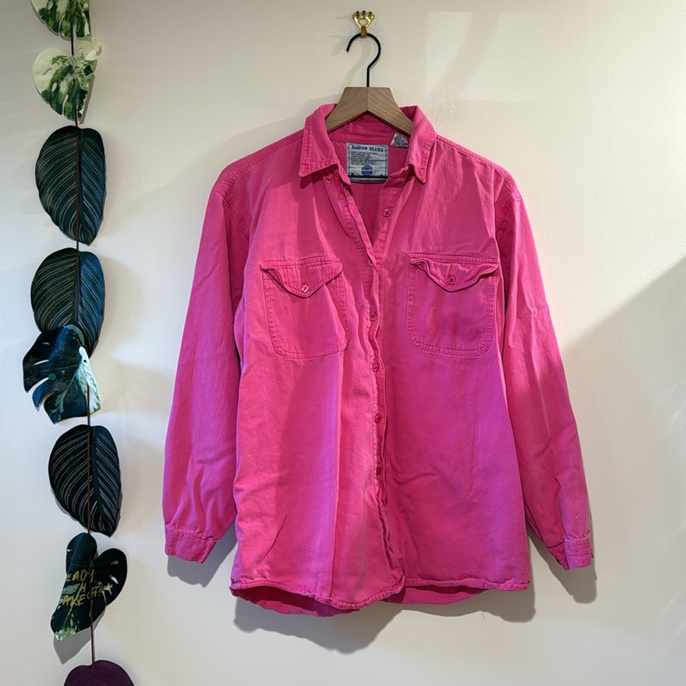Andrew Blues Pink‎ Denim Button Down Cotton Shirt - Size Medium- Long Sleeve